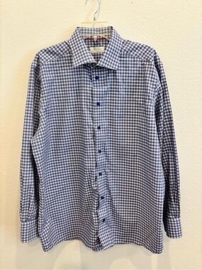 Eton Men's Blue Checked Dress Shirt